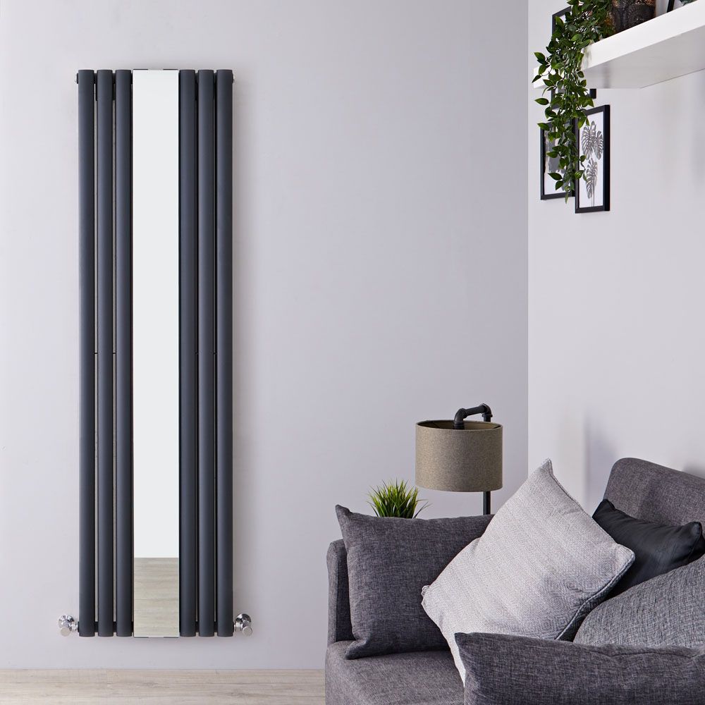 Verticale Design Radiator met Spiegel 180cm x 49,9cm - Antraciet | Enkel of Dubbel Paneel Ontwerp | Revive