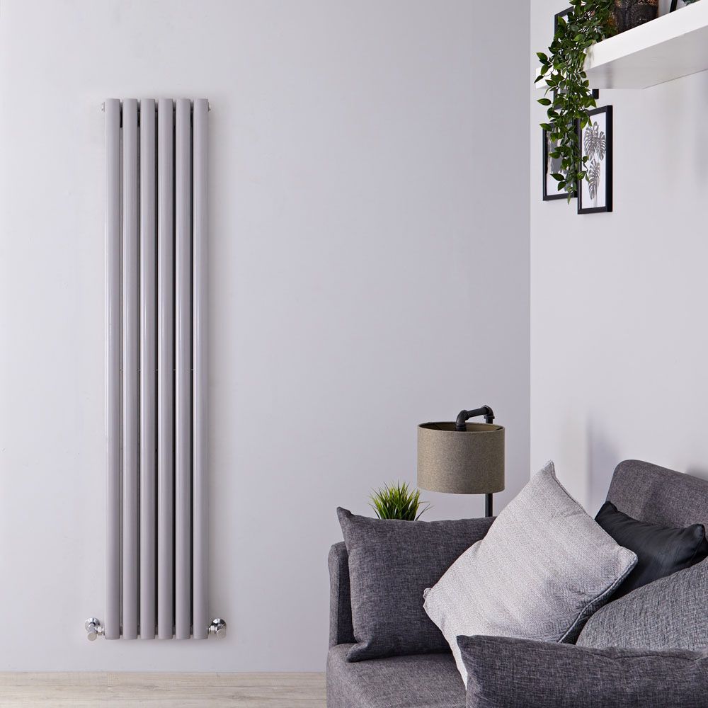 Verticale Design Radiator met Spiegel Dubbel Paneel - Zilver | Keuze Hoogte | Revive
