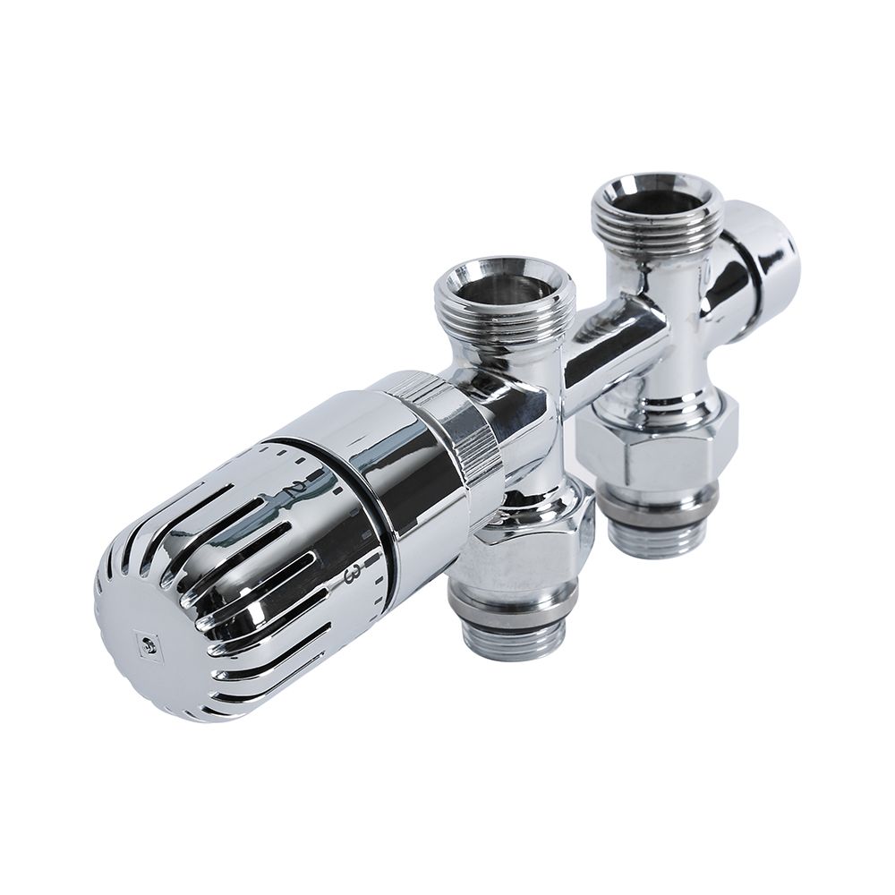 Thermostatische H-Blok Radiatorkranen Rechte Chroom | Keuze Maat Adapter