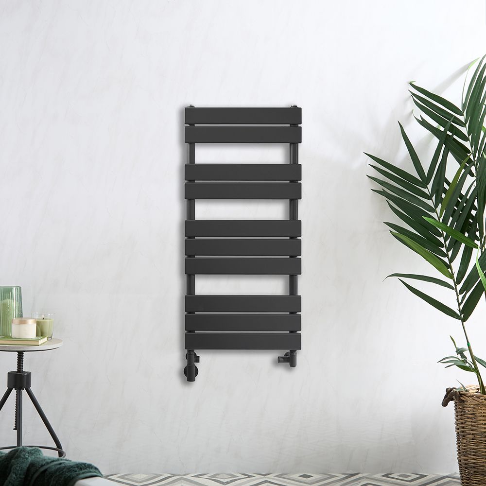 Handdoekradiator Dual Fuel / Hybride Antraciet - 97,5cm x 45cm - Incl. 600W Verwarmingselement en Dual Fuel Radiatorkranen | Lustro