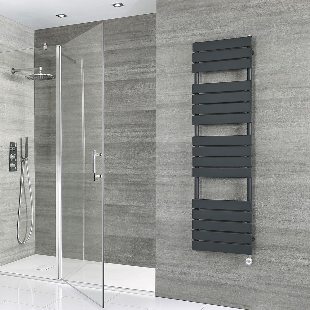 Elektrische Handdoekradiator met Vlakke Panelen Antraciet | 45cm x 4,5cm x 150cm (B x D x H) | Lustro