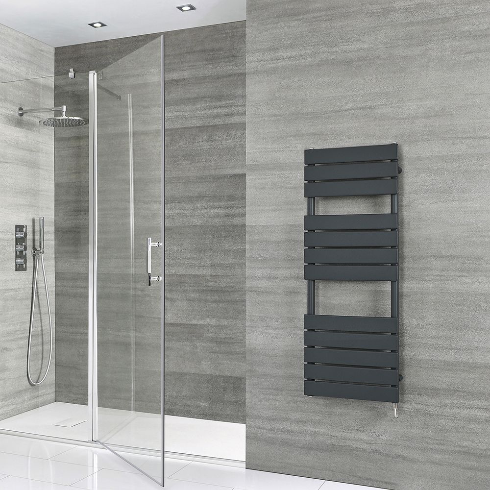 Designer Handdoekradiator Elektrisch Antraciet | Keuze Afmeting, Verwarmingselement en Kabelafdekking Optie | Lustro