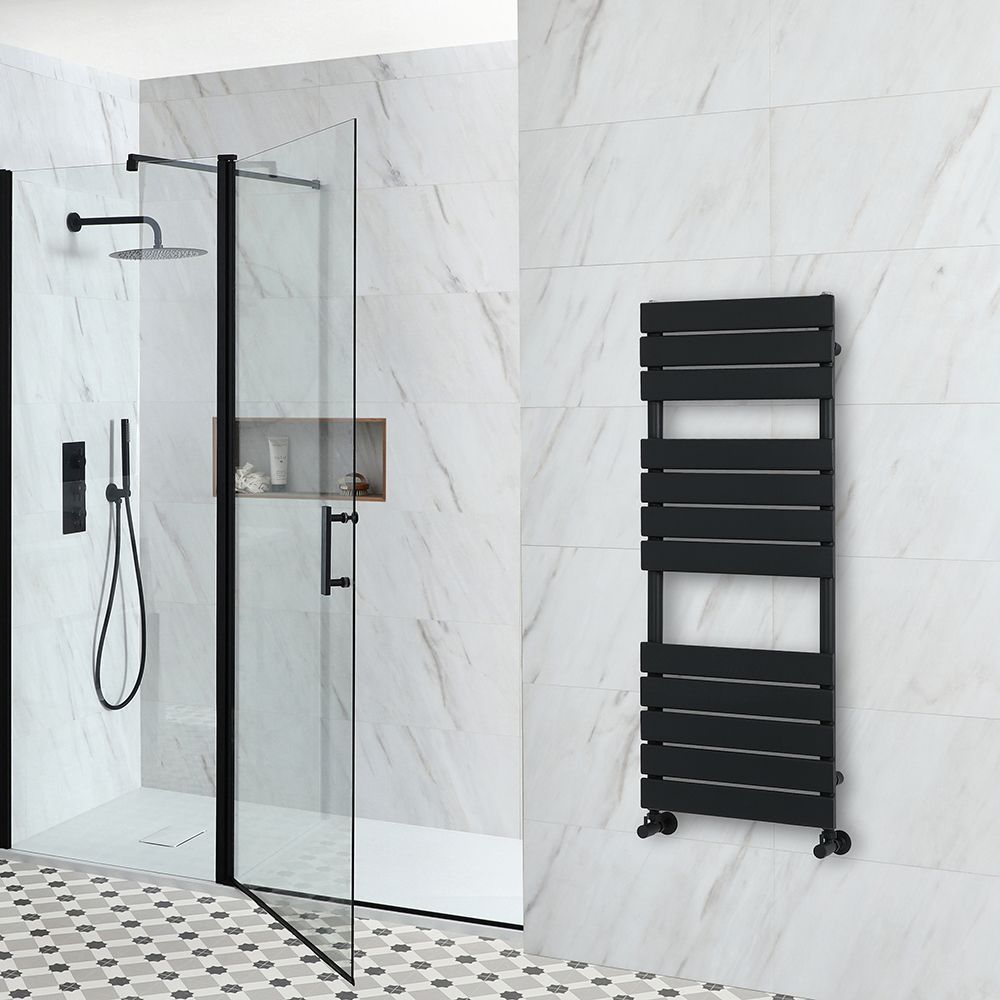 Handdoekradiator Designerstijl met Rechte Panelen Zwart | Keuze van Afmeting | Lustro