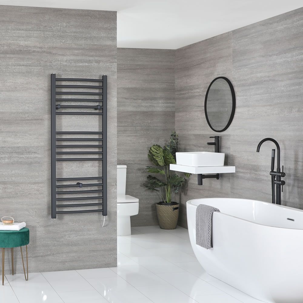 Elektrische Handdoekradiator Incl. Standaard Verwarmingselement Vlak Antraciet 50 x 120cm | Artle