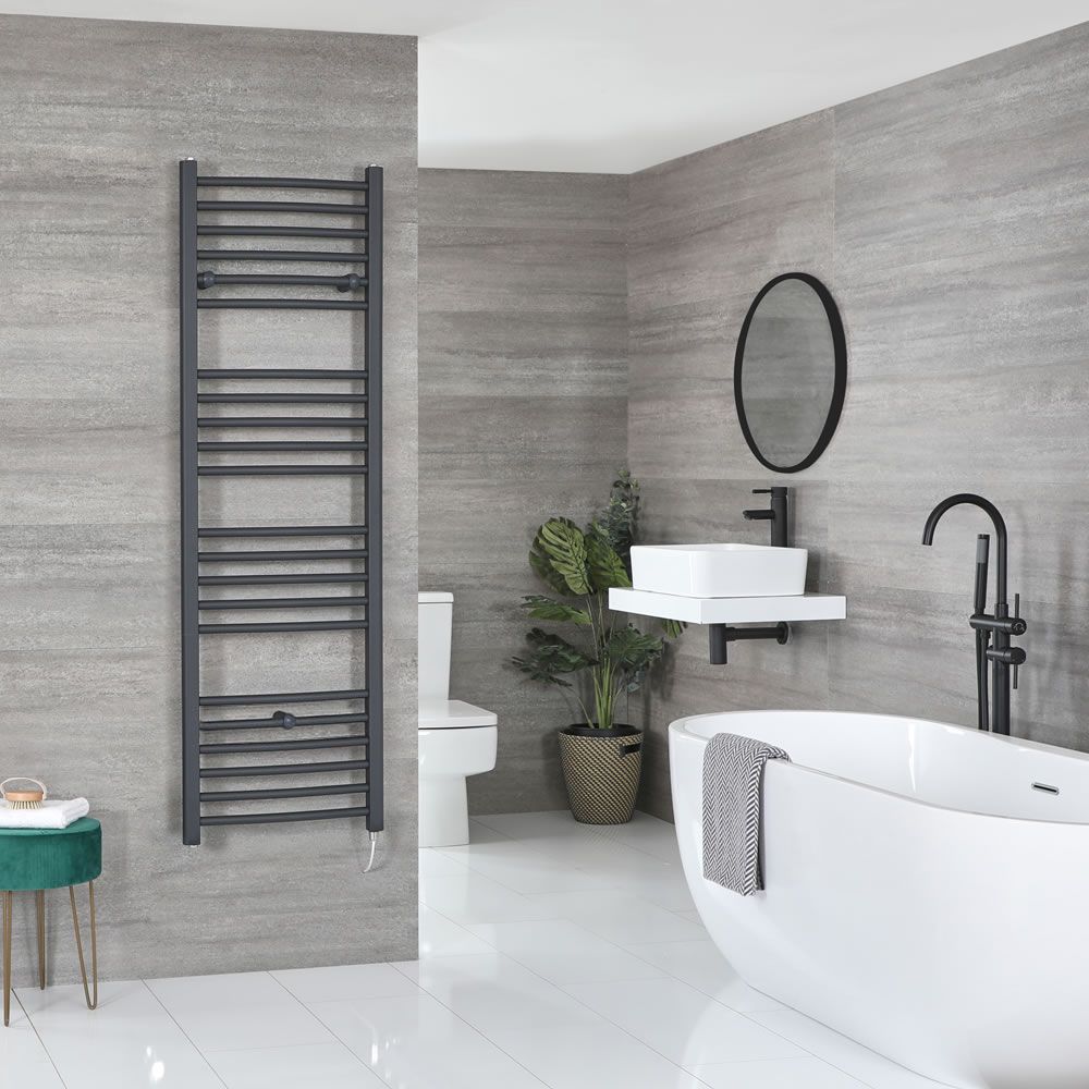 Elektrische Handdoekradiator Incl. Standaard Verwarmingselement Vlak Antraciet 50 x 160cm | Artle