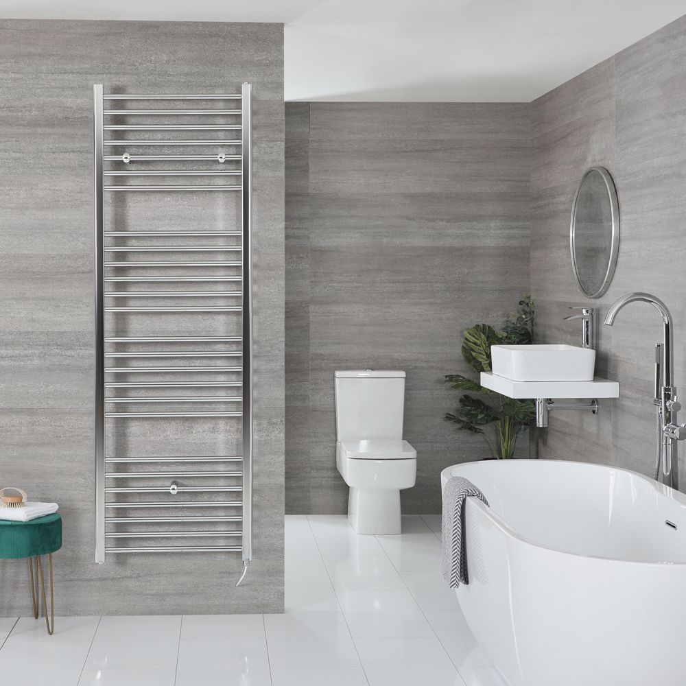 Elektrische Handdoekradiator Incl. Standaard Verwarmingselement Vlak Chroom 80 x 150cm | Kent