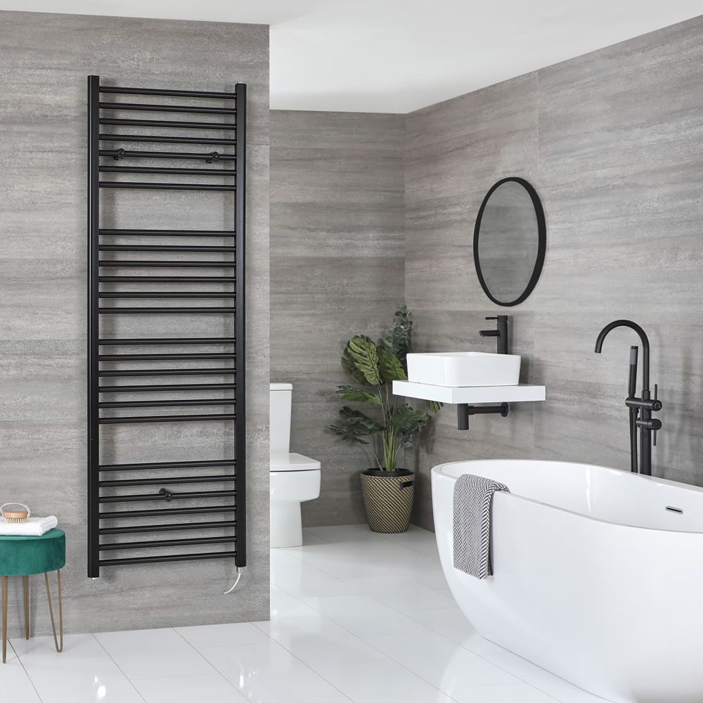 Elektrische Handdoekradiator Incl. Standaard Verwarmingselement Vlak Zwart 80 x 150cm | Nox