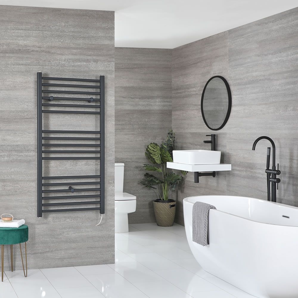 Elektrische Handdoekradiator Incl. Standaard Verwarmingselement Vlak Antraciet 60 x 120cm | Artle