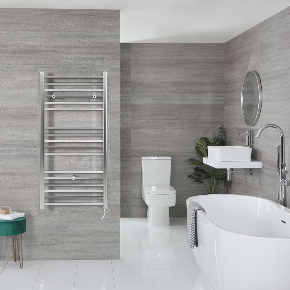 Elektrische Handdoekradiator Incl. Standaard Verwarmingselement Vlak Chroom 60 x 120cm | Kent