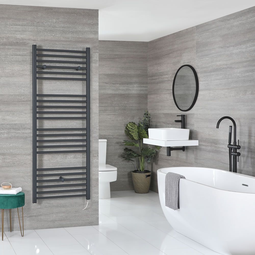 Elektrische Handdoekradiator Incl. Standaard Verwarmingselement Vlak Antraciet 60 x 160cm | Artle