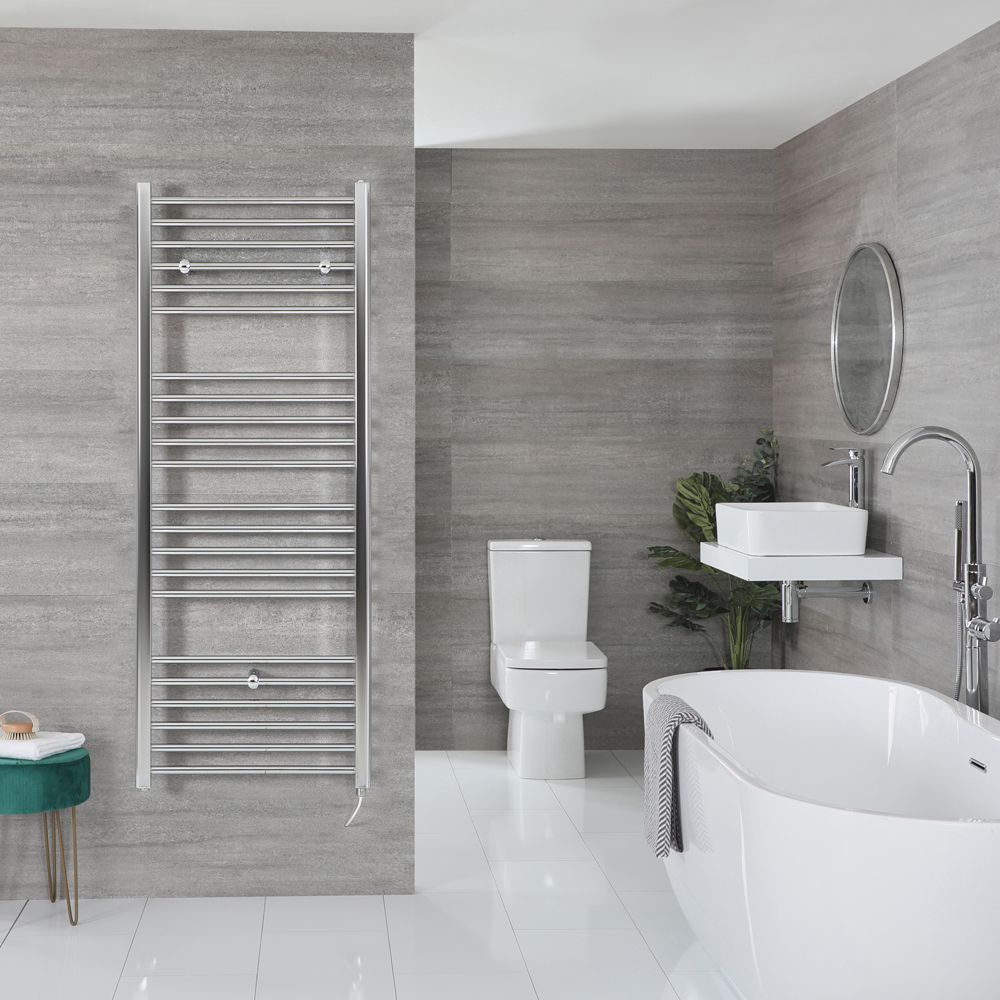 Elektrische Handdoekradiator Incl. Standaard Verwarmingselement Vlak Chroom 60 x 160cm | Kent