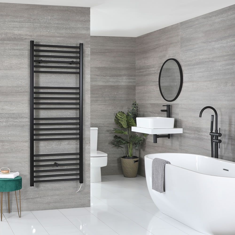 Elektrische Handdoekradiator Incl. Standaard Verwarmingselement Vlak Zwart 60 x 160cm | Nox
