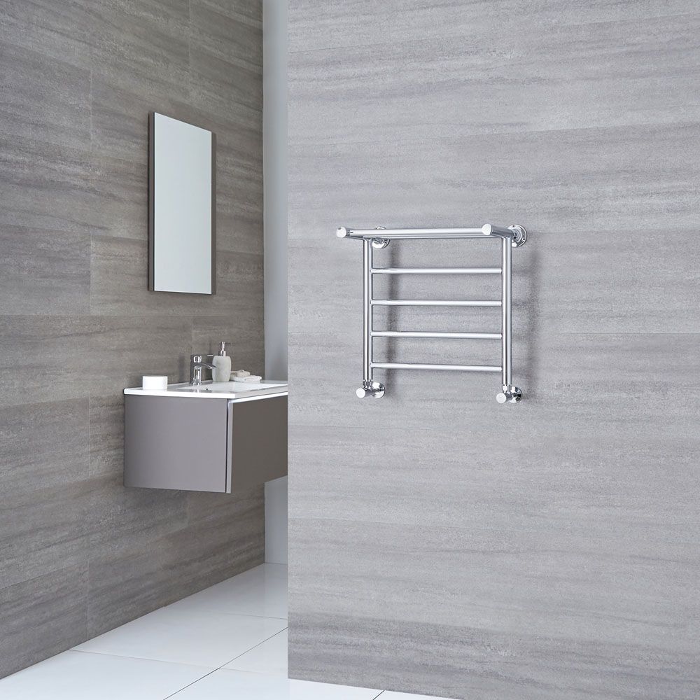 Handdoekradiator met Aanvullend Uitstekend Handdoekrek 49,4cm x 53,2cm - Chroom | Pendle