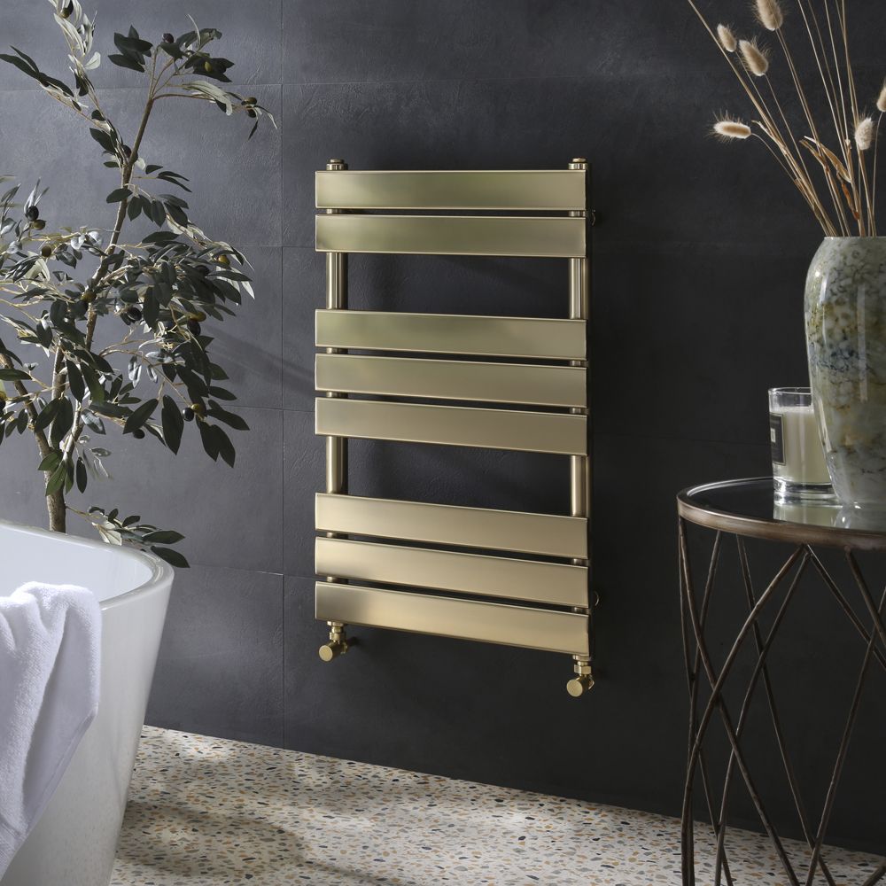 Design Handdoekradiator met Vlakke Panelen Satijn Goud | 50cm x 5,8cm x 80cm (B x D x H) | Lustro