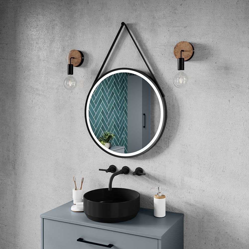 Spiegel Rond met Zwarte Lijst 60cm - Spiegelverwarming en LED Verlichting 21W