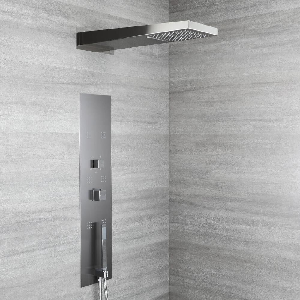 Douchepaneel Inbouw 4-Weg Thermostatisch 2-Delig met Waterval- en Regendouchekop, Handdouche en 6 x Zijdouches Gunmetal Grey | RyuKyu