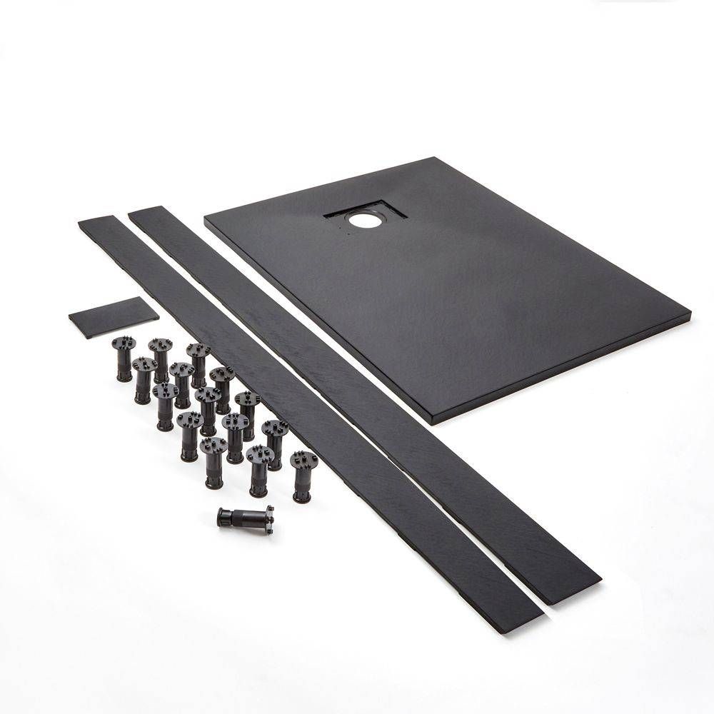 Pootjes en Paneel voor Verhoging van Antraciete Steeneffect Douchebakken | Keuze Afmeting en Opties voor Installatie in een Hoek of Nis | Rockwell