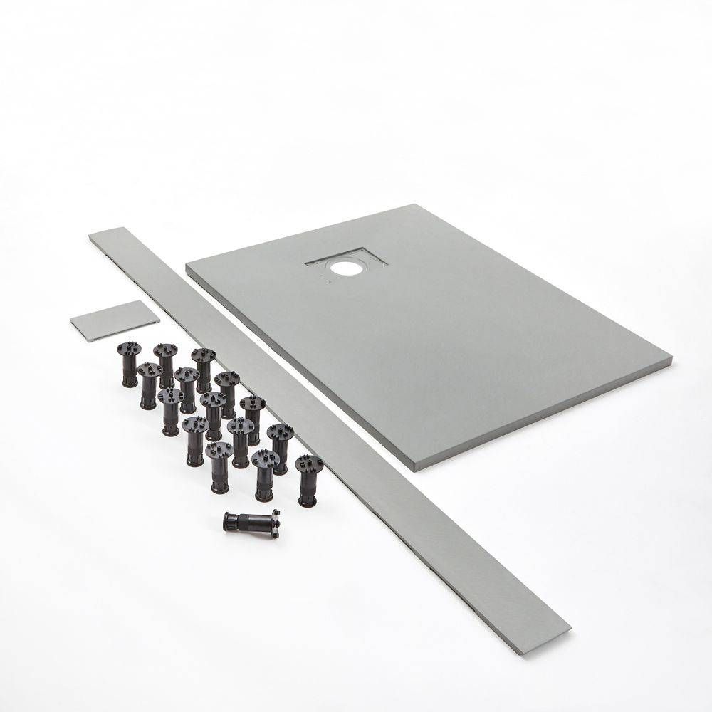 Pootjes en Paneel voor Verhoging van Lichtgrijze Steeneffect Douchebakken | Keuze Afmeting en Opties voor Installatie in een Hoek of Nis | Rockwell