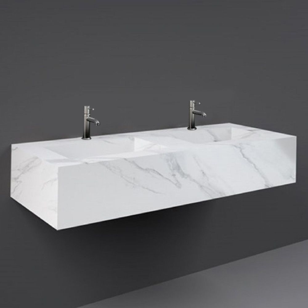 Hangende Dubbele Wastafel 123cm x 47cm Modern 1 Kraangat | Keuze Afwerkingen | RAK Precious x Hudson Reed