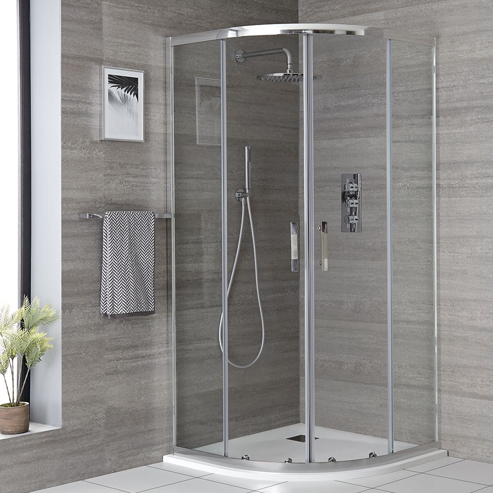 Douchecabine Kwadrant 90cm Gepolijst Aluminium Profiel | Keuze Afwerking Douchebak | Portland