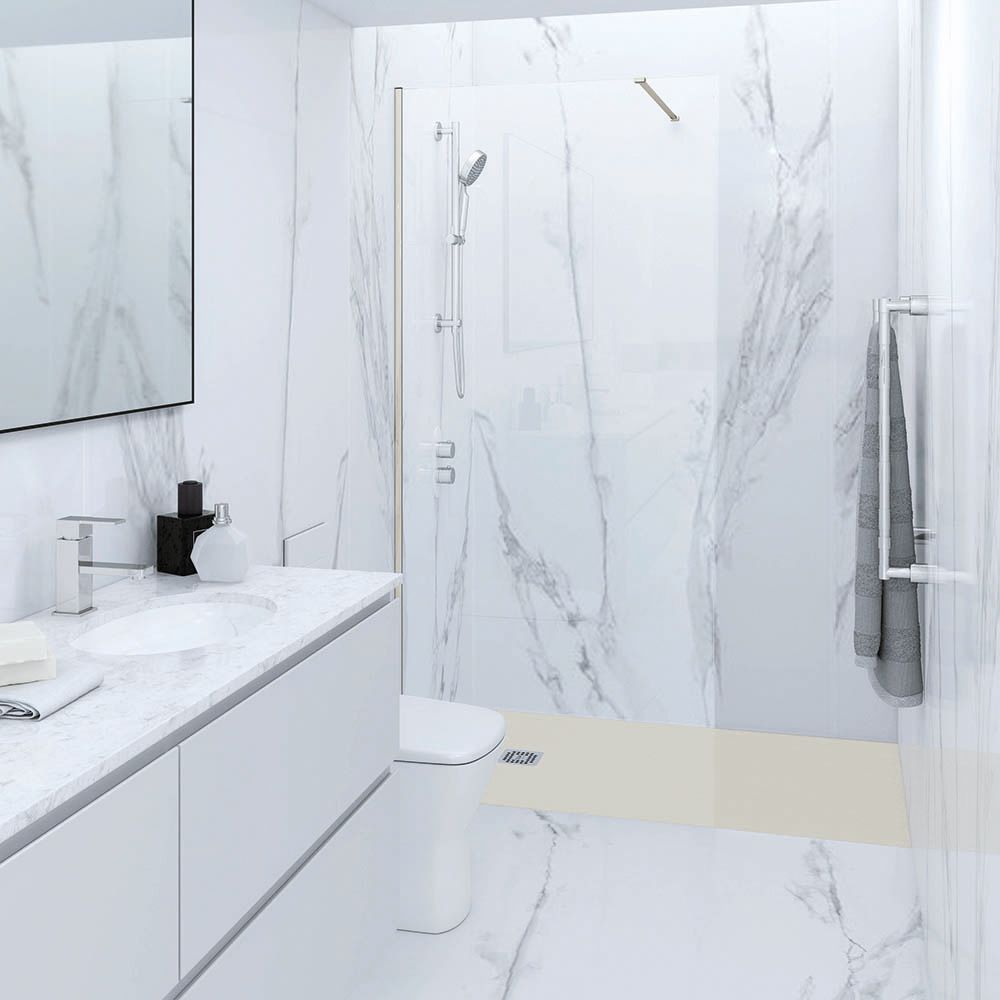 Inloopdouche met Vaste Douchewand en Mat Greige Douchebak met Antislip Oppervlak | Keuze Afmetingen | RAK Feeling x Hudson Reed