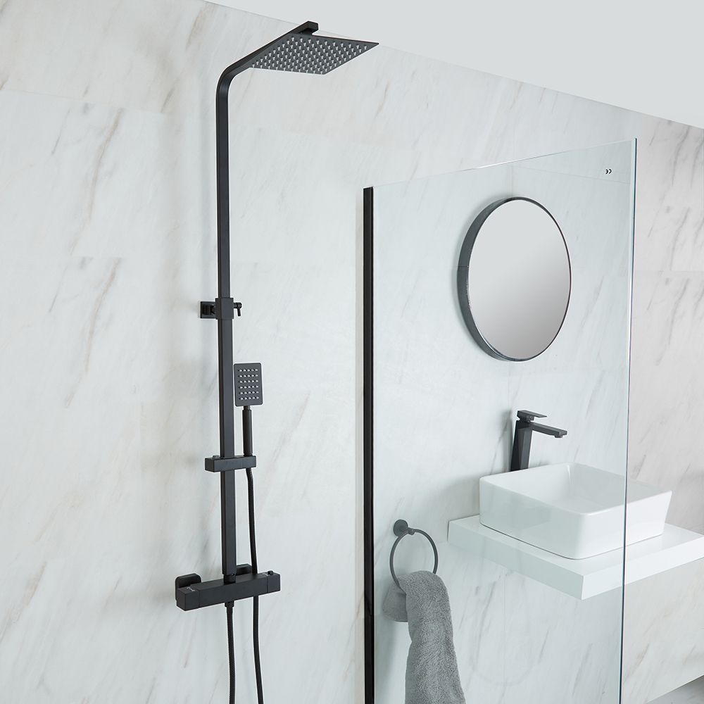 Thermostatische Douchekraan Modern met Vierkante Douchekop en Handdouche - Zwart | Arvel