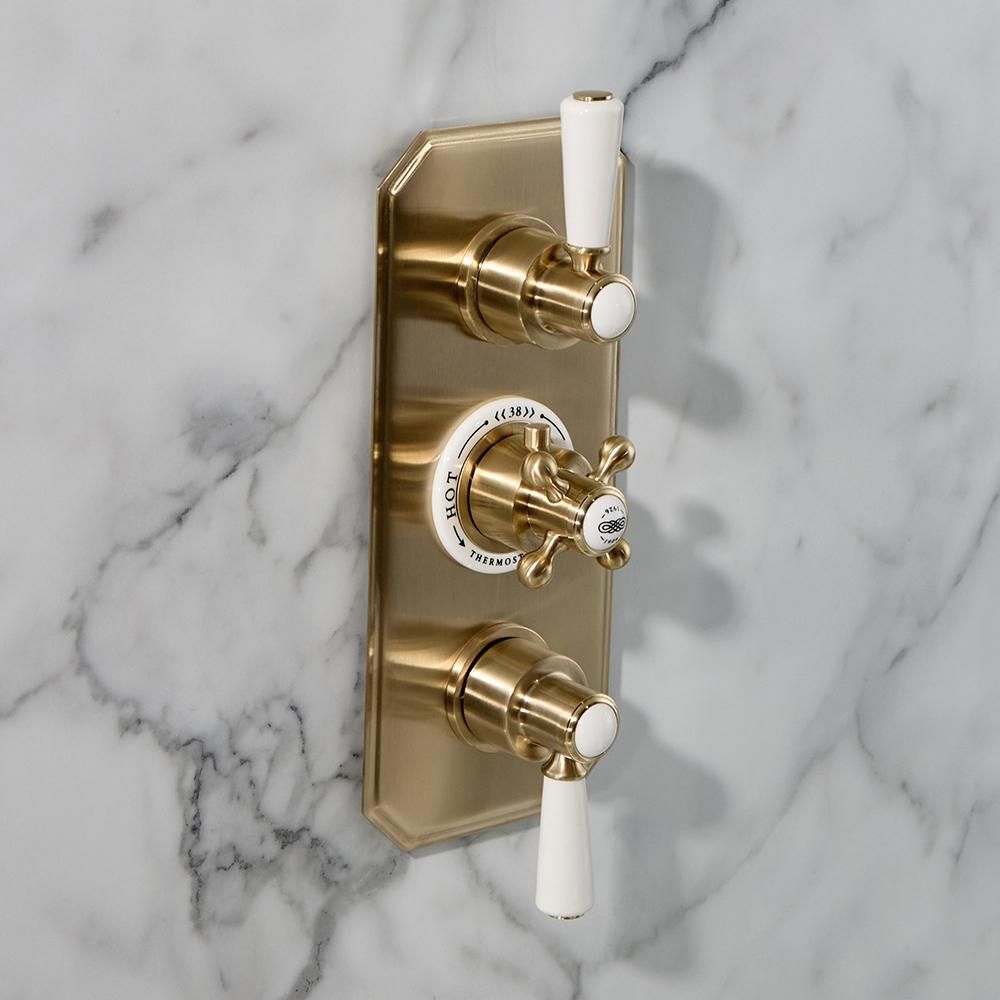 Hudson Reed Elizabeth - Douchekraan Inbouw Thermostatisch 3-Weg Klassiek met Omstel - Satijn Goud