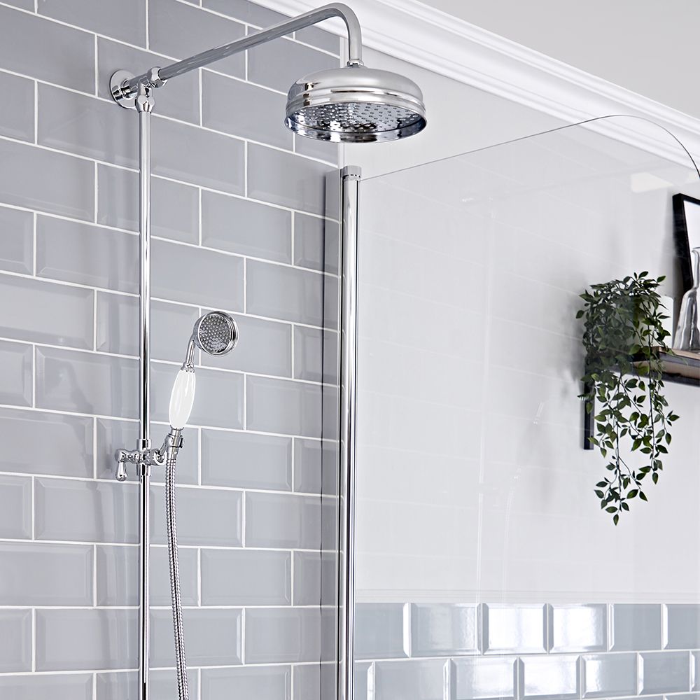 Douchekolom Klassiek Douchekop 19cm Rond Handdouche Chroom en Wit | Elizabeth