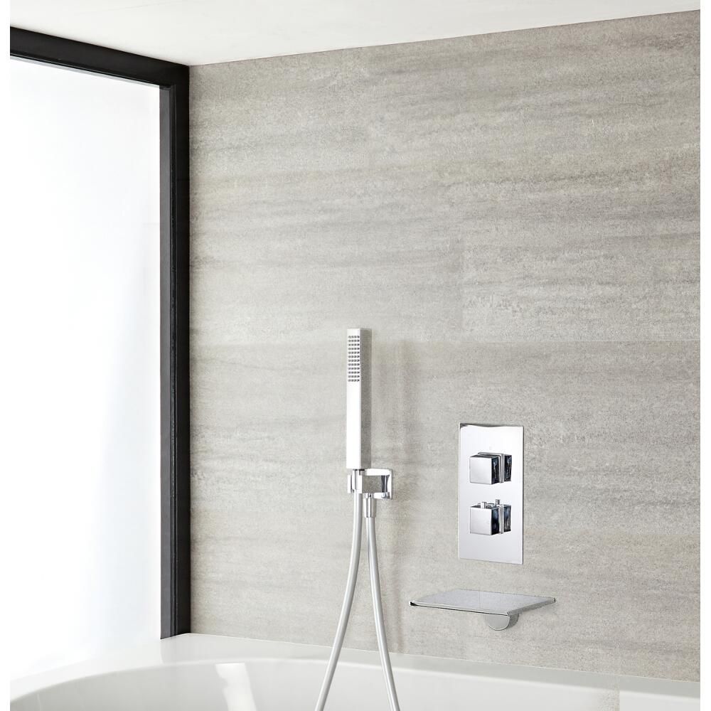 Thermostaatkraan Inbouw 2-Uitgangen met Waterval Badvuller en Handdouche Chroom | Kubix
