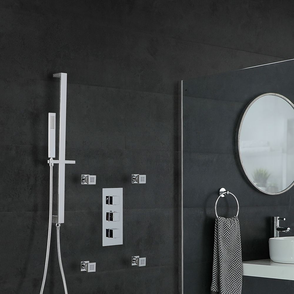 Doucheset - 2-Weg Thermostatische Douchekraan, Handdouche met Glijstang en Zijdouches Chroom | Kubix
