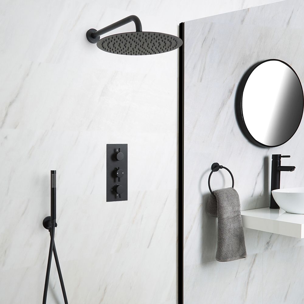Doucheset - 2-Weg Thermostatische Douchekraan met Ronde Douchekop en Handdouche Zwart | Nox