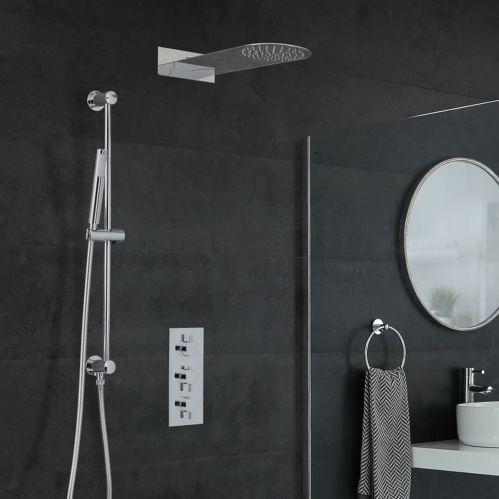 Doucheset - 2-Weg Thermostatische Douchekraan, Muurbevestigde Douchekop en Handdouche met Glijstang Chroom | Como