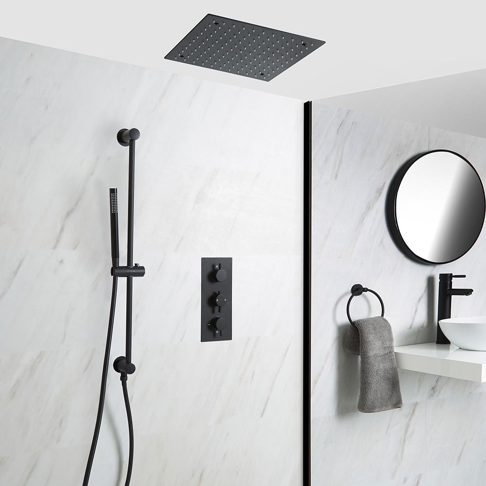 Doucheset - 2-Weg Thermostatische Douchekraan, Plafond Douchekop en Handdouche met Glijstang Zwart | Nox