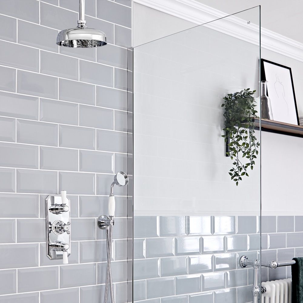 Doucheset Klassiek - 2-Weg Thermostatische Douchekraan, Douchekop en Handdouche Chroom en Wit | Elizabeth