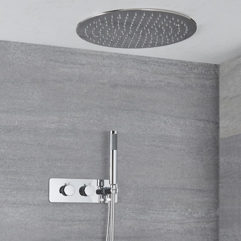 Doucheset - 2-Weg Thermostatische Douchekraan, Inbouw Plafond Douchekop en Handdouche - Chroom | Como