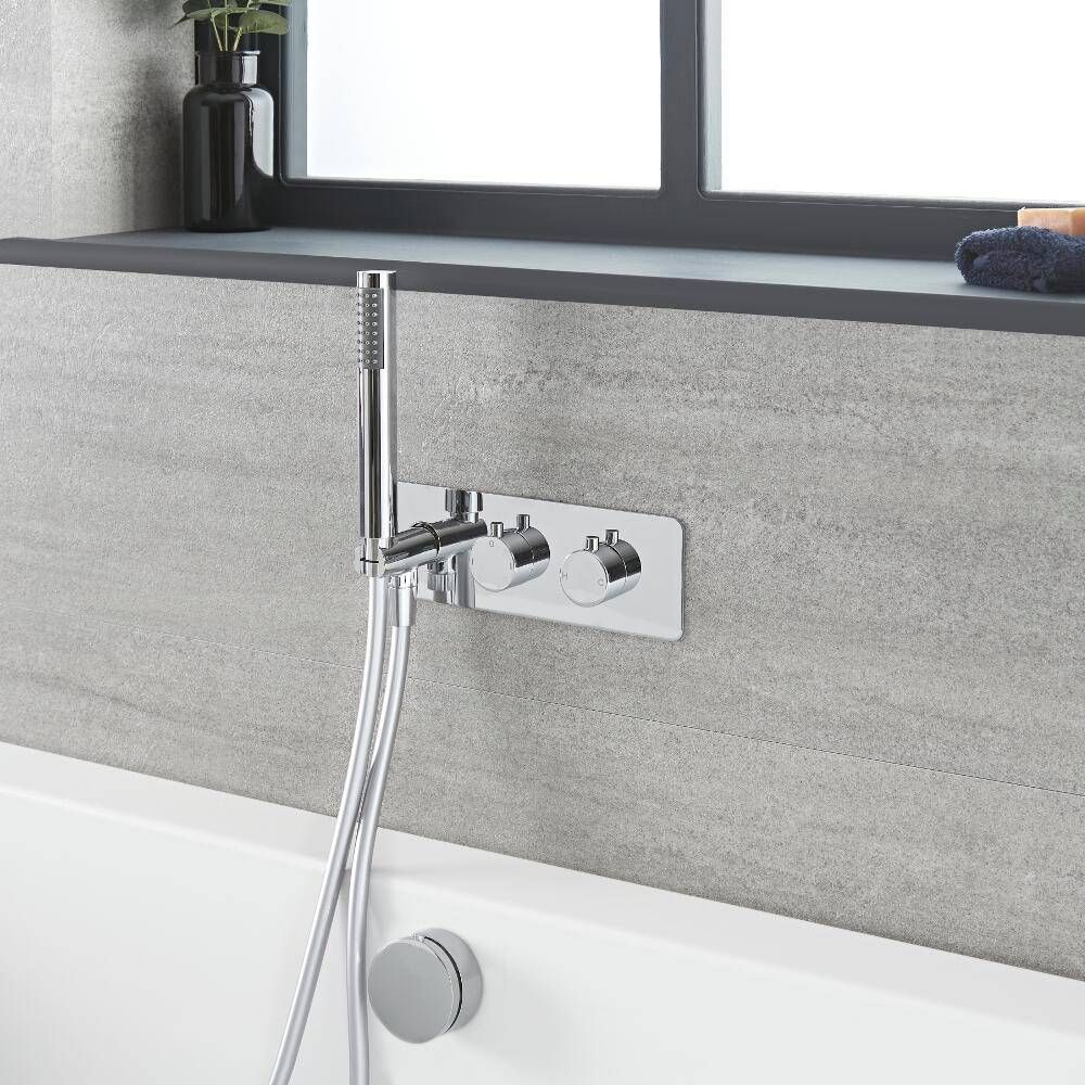 Doucheset - 2-Weg Thermostatische Douchekraan, Overloop-Badvuller en Handdouche - Chroom | Como