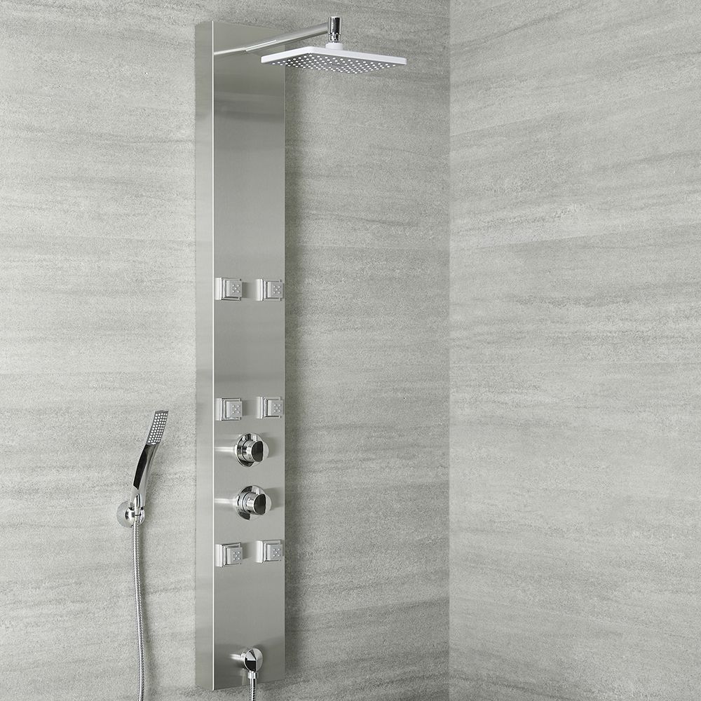 Douchepaneel 3-Weg Thermostatisch met Douchekop, Handdouche en 6 x Zijdouches Chroom | Easton