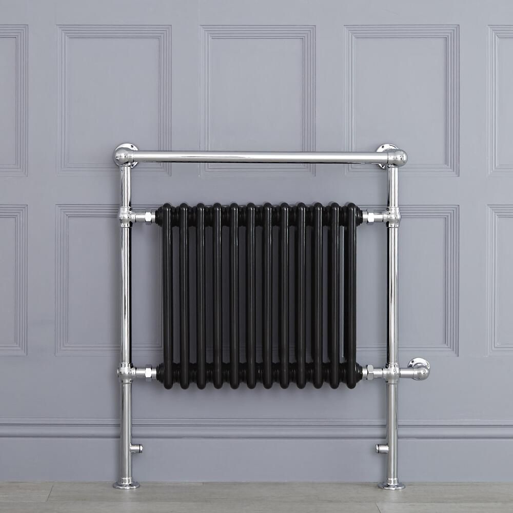 Elektrische Handdoekradiator Klassiek Chroom/Zwart 79 x 93cm x 23cm Incl. Standaard Verwarmingselement | Elizabeth
