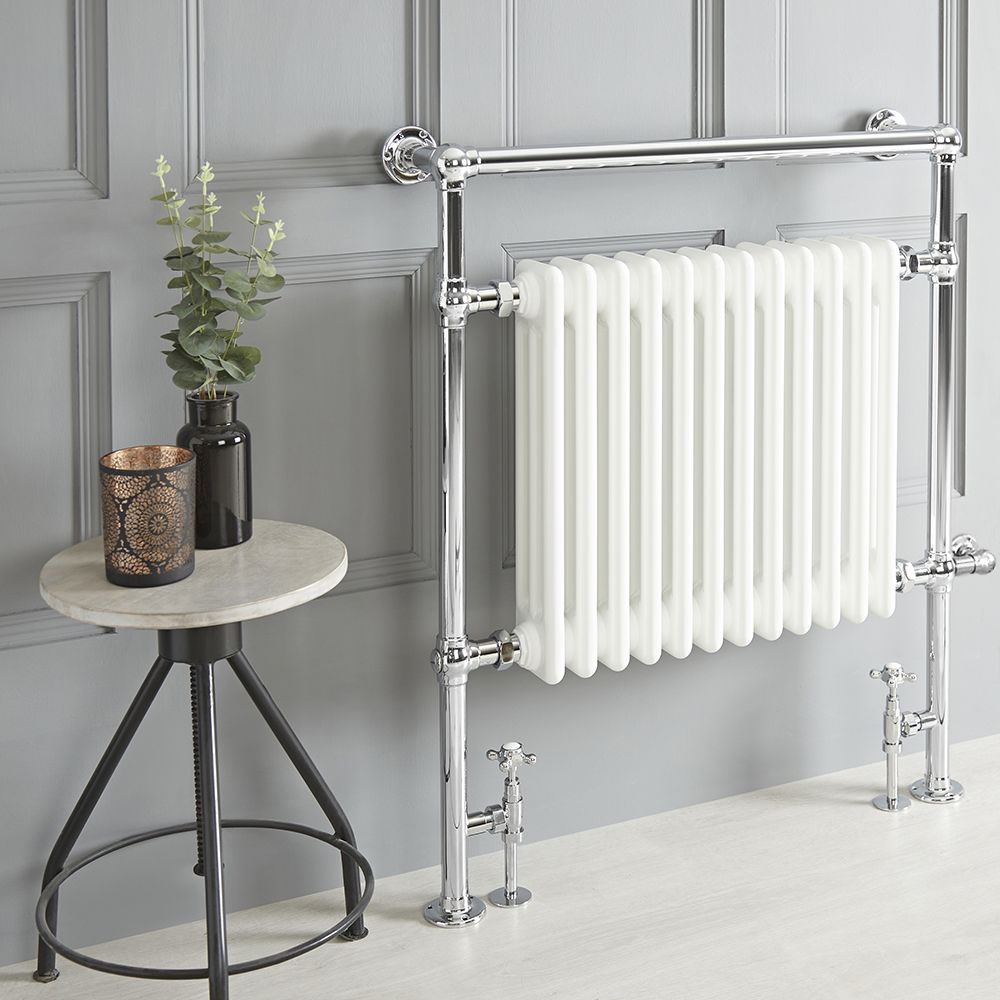 Handdoekradiator Dual Fuel / Hybride Klassiek Wit 79cm x 93cm Optionele Wifi Thermostaat en Kabelafdekking | Elizabeth