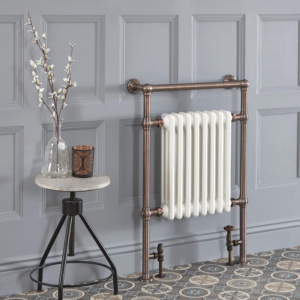 Handdoekradiator CV Klassiek 93cm x 62cm - Geborsteld Brons/Wit | Elizabeth
