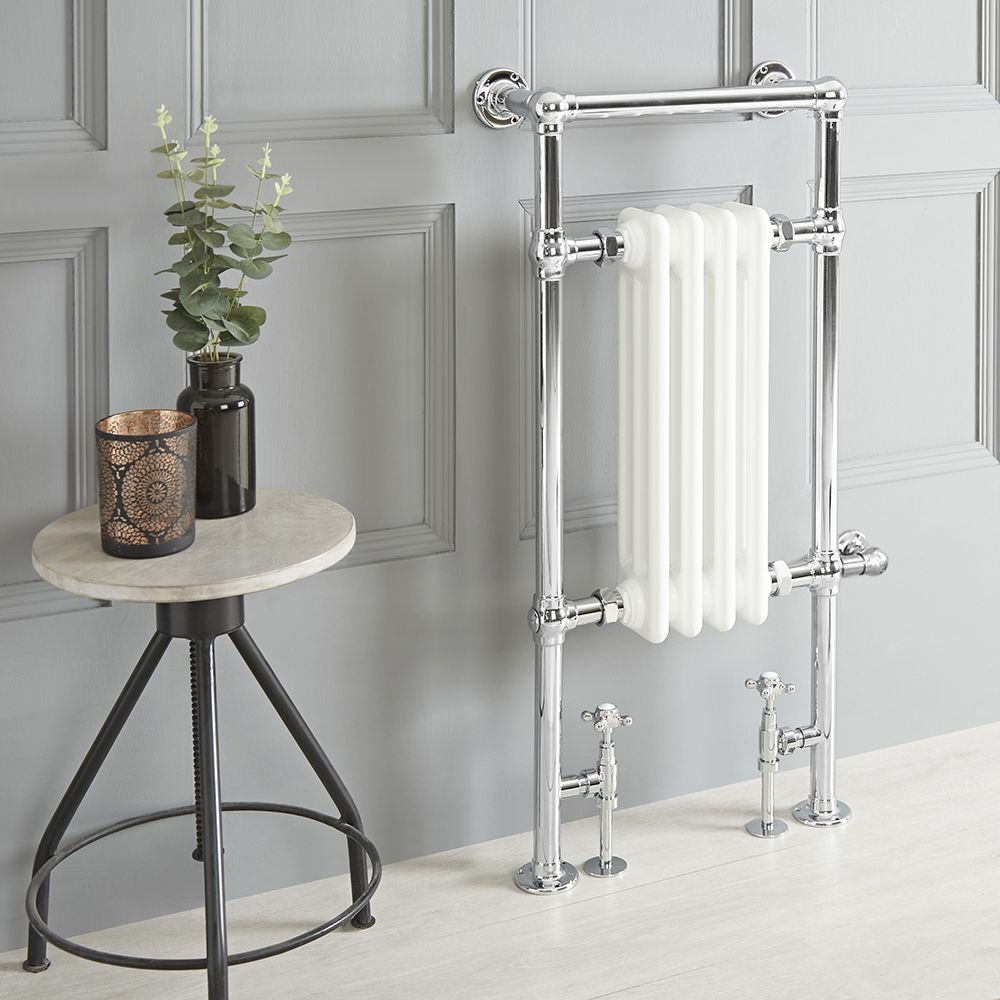 Handdoekradiator Dual Fuel / Hybride Klassiek Wit 45cm x 93cm Optionele Wifi Thermostaat en Kabelafdekking | Elizabeth