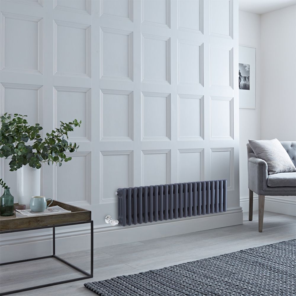 Radiator Elektrisch Klassiek 3 Kolommen Horizontaal 30cm x 101cm Antraciet | Keuze Wifi Thermostaat | Windsor
