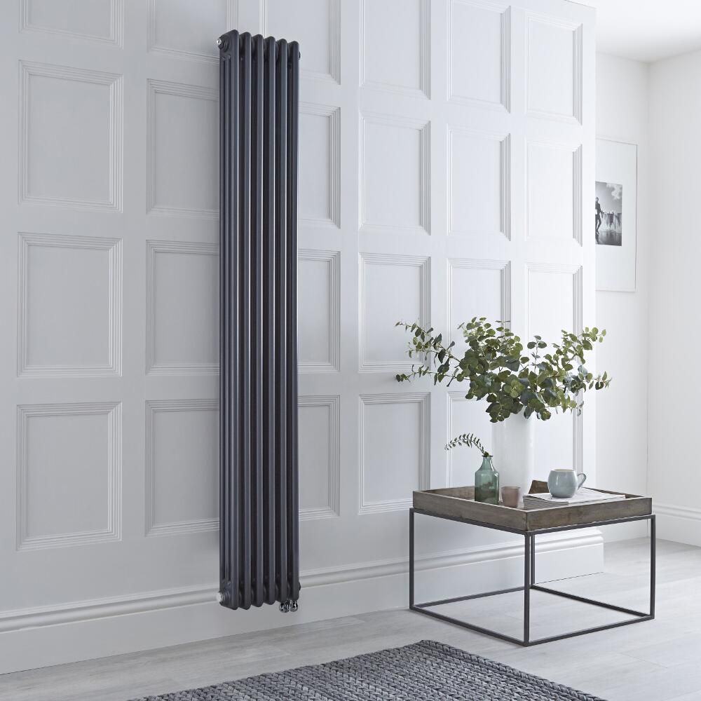 Elektrische Kolomradiator Klassiek Verticaal 3-Koloms Antraciet 29 x 180cm Keuze WiFi-Thermostaat en Kabelafdekking | Windsor