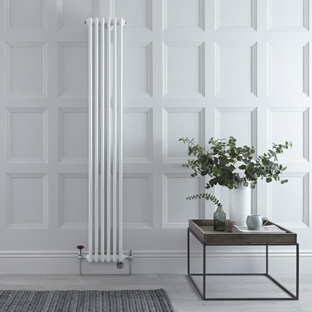 Kolomradiator Verticaal Dual Fuel / Hybride Klassiek Wit 29cm  x 180cm Keuze Radiatorkranen en Wi-Fi Thermostaat | Windsor