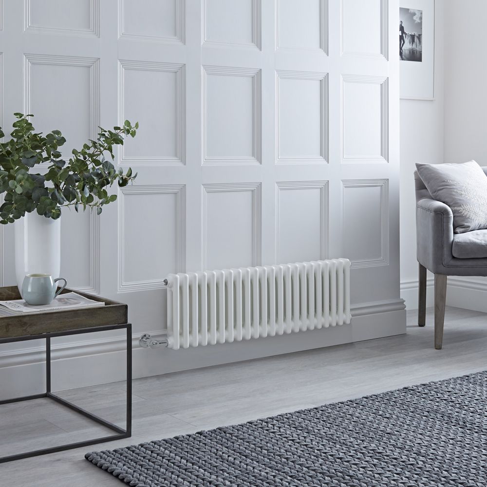 Elektrische Design Radiator Horizontaal 2 Kolommen Klassiek Wit 30 x 101cm Met Optionele WiFi-Thermostaat | Windsor