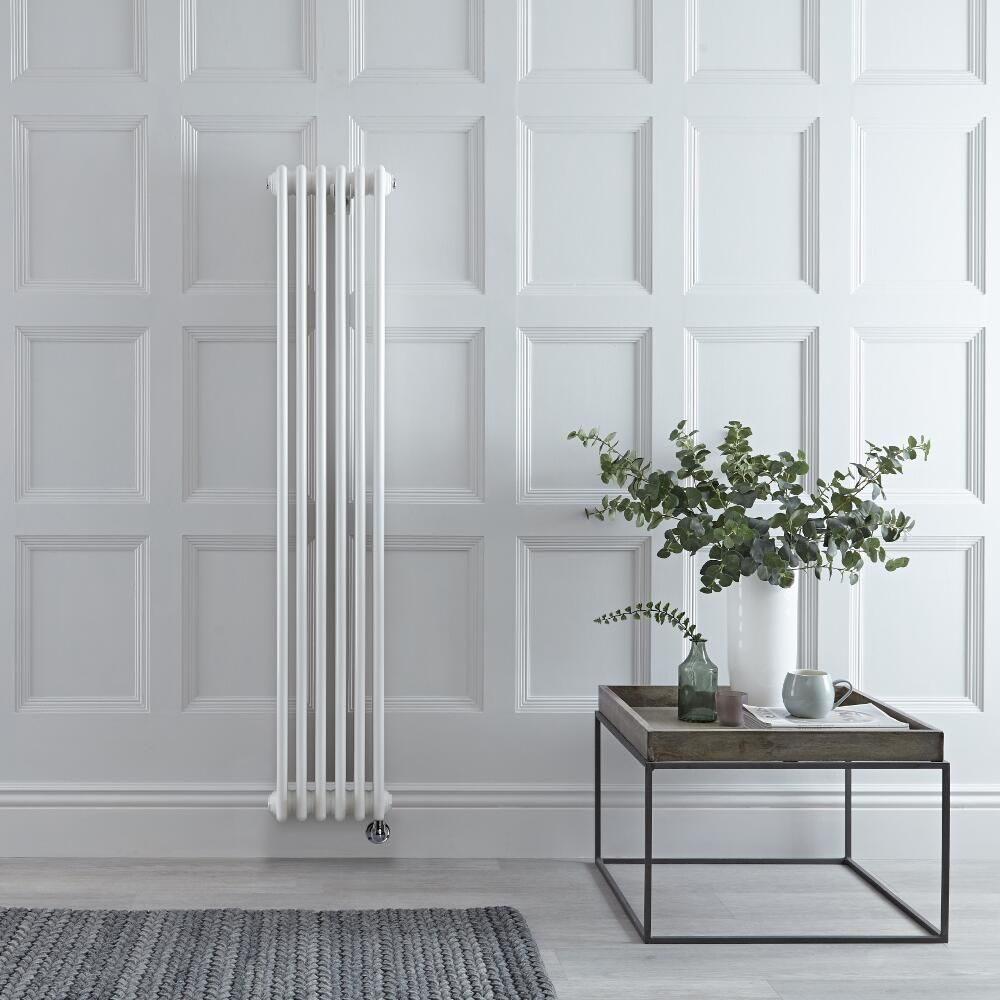 Elektrische Kolomradiator Verticaal Klassiek Wit 2-Koloms 29 x 150cm Met Keuze WiFi-Thermostaat en Kabelafdekking | Windsor