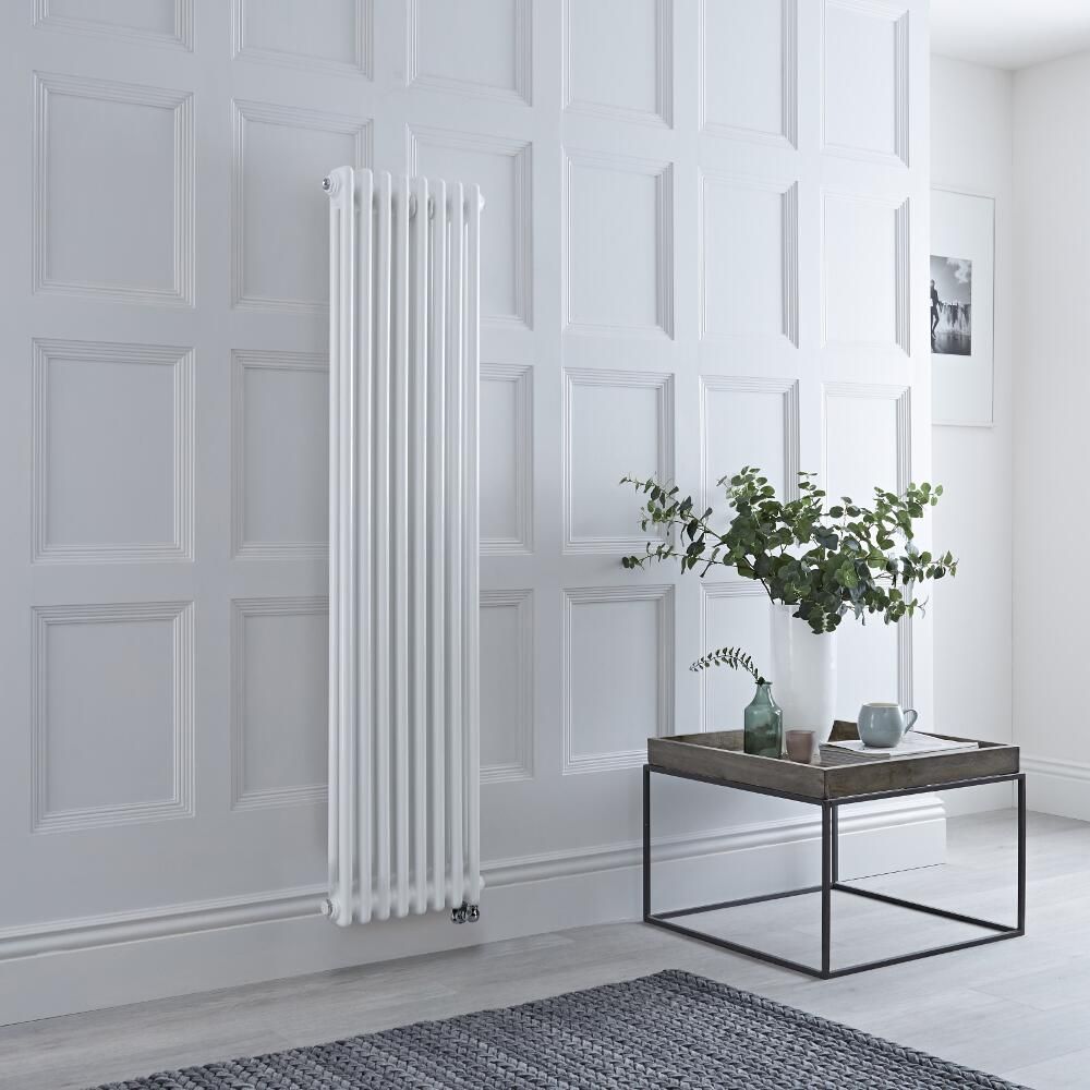 Elektrische Kolomradiator Verticaal Klassiek Wit 2 Koloms 38 x 150cm Met Keuze WiFi-Thermostaat en Kabelafdekking | Windsor