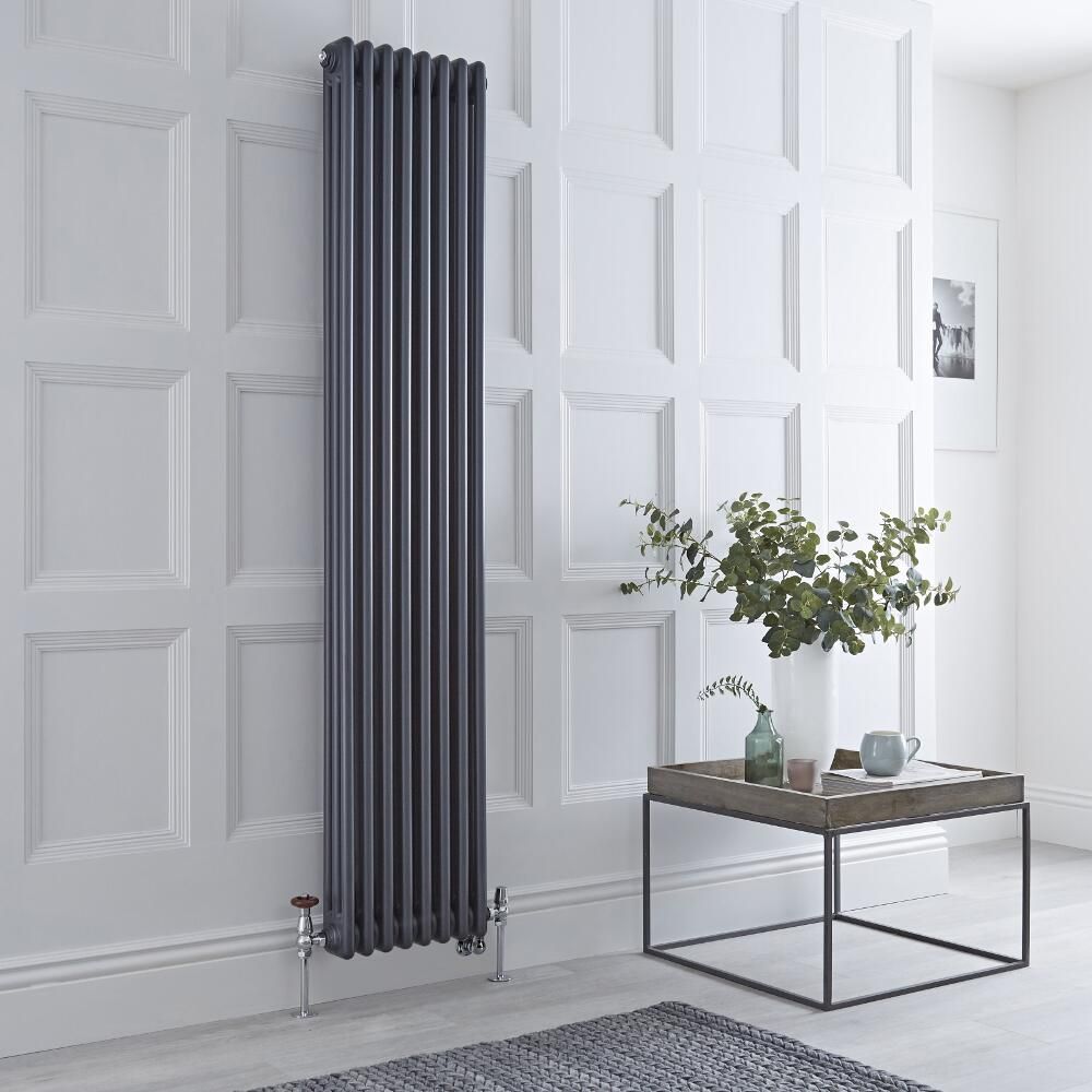 Kolomradiator Verticaal Dual Fuel / Hybride Klassiek Antraciet 38 x 180cm Keuze Radiatorkranen en Wi-Fi Thermostaat | Windsor
