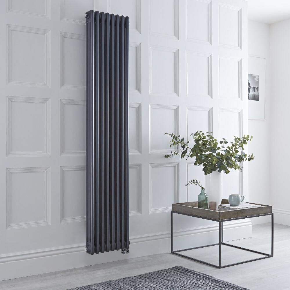 Kolomradiator Elektrisch Klassiek Verticaal (3-Kolommen) Antraciet 180cm x 38cm | Keuze WiFi-Thermostaat en Kabelafdekking | Windsor