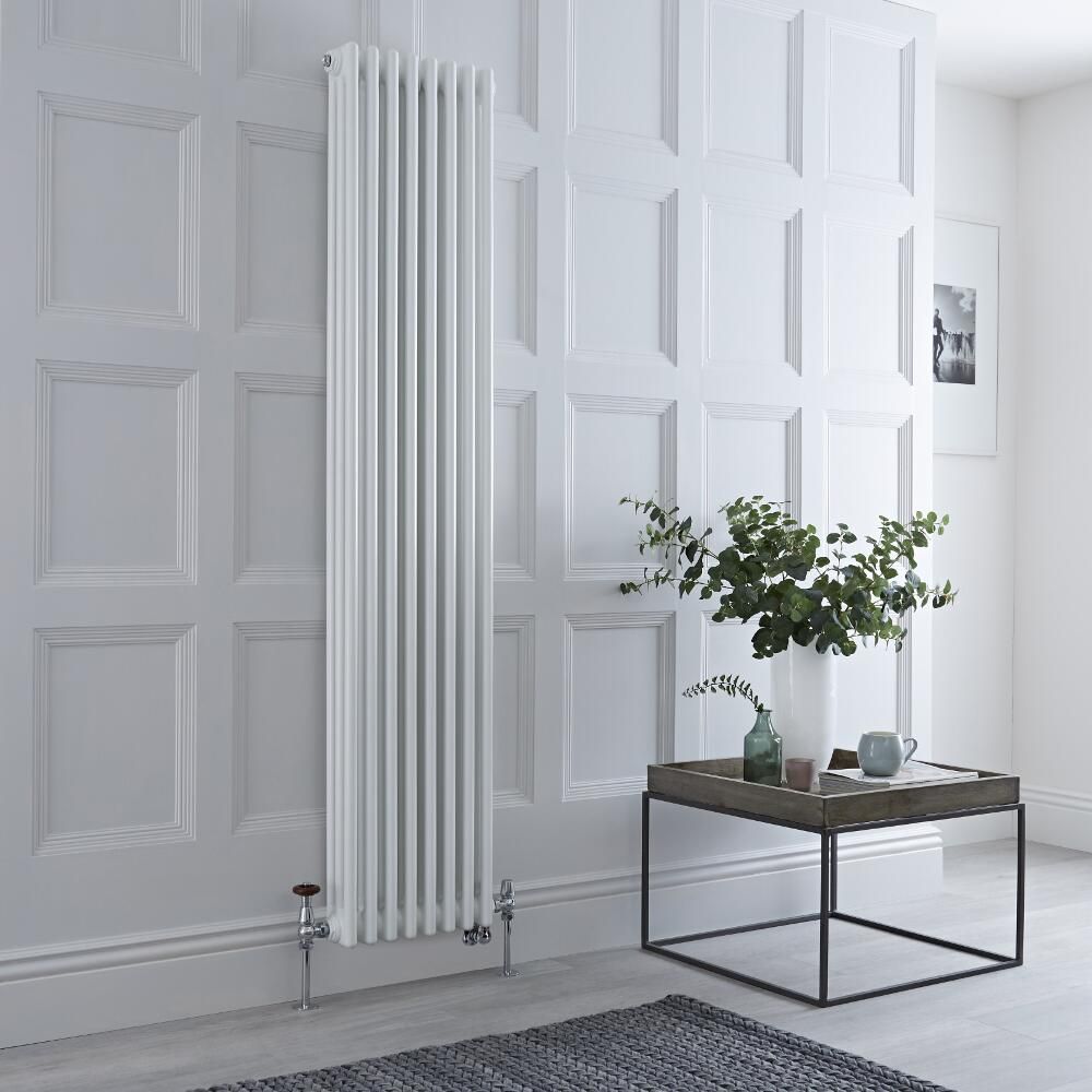Kolomradiator Verticaal Dual Fuel / Hybride Klassiek Wit 38 x 180cm Keuze Radiatorkranen en Wi-Fi Thermostaat | Windsor